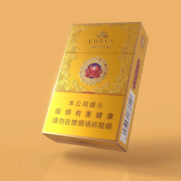 LOTUS Premium Gold Cigarette Box – Hardpack Flip-Top with Red and White Lotus Motifs – Holds 20 Filter Cigarettes - Image 2